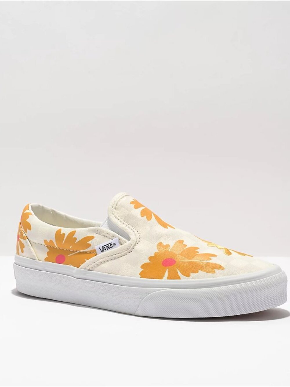 Vans Slip-On Checkerboard Floral Skate Shoes Sneakers | White & Orange